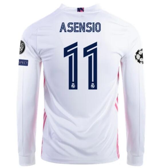 Real Madrid Long Sleeve Home Kit Soccer Jersey MARCO ASENSIO #11 2020/21